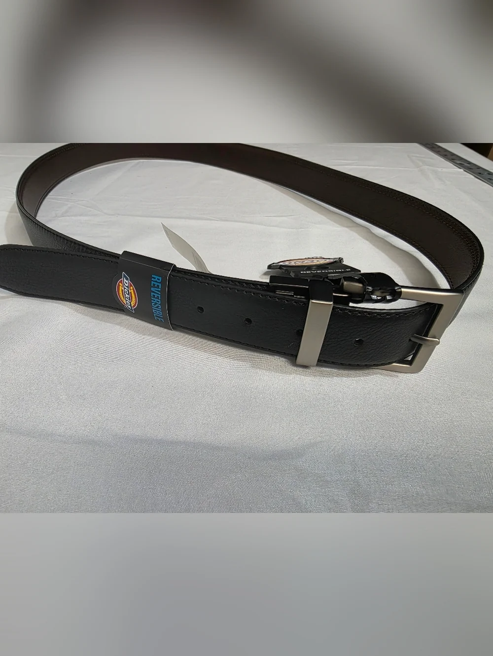 Dickies Leather Reversible Black/Brown Belt With Antique Nickel Finish Buckle 2X